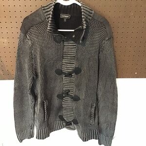 EXPRESS Men’s Chunky Knit Toggle Cardigan Sweater – Gray | Size L